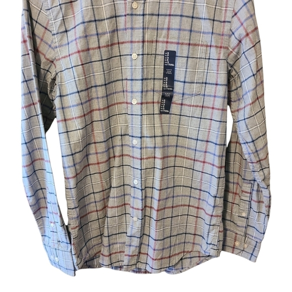 NEW Gap  slim fit gray blue red stripes long-sleeved Button-down cotton shirt - Picture 2 of 14